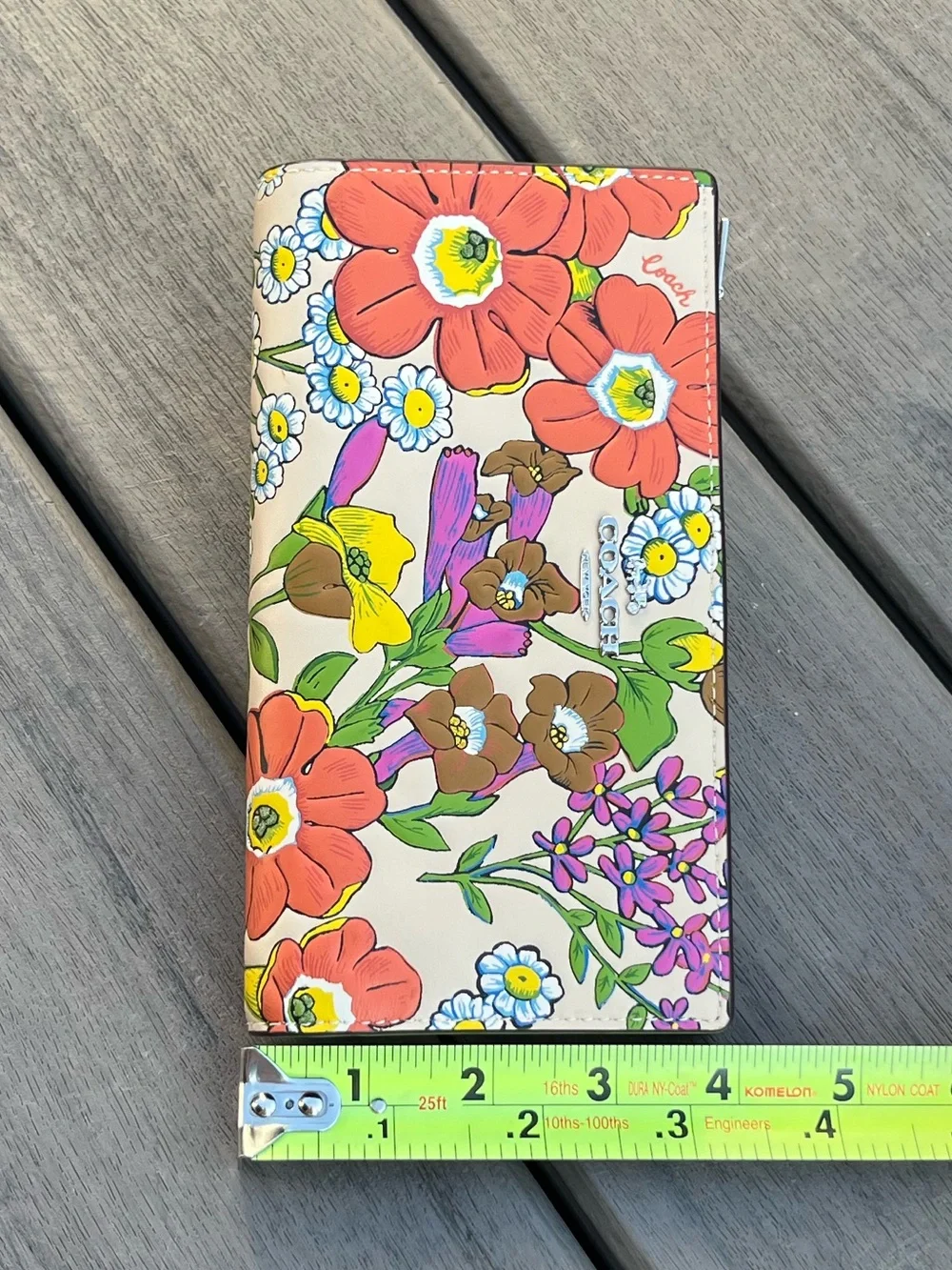 Coach; Slim Zip Wallet; Rare; Ivory/Multi Color; Textured; Floral Print Leather